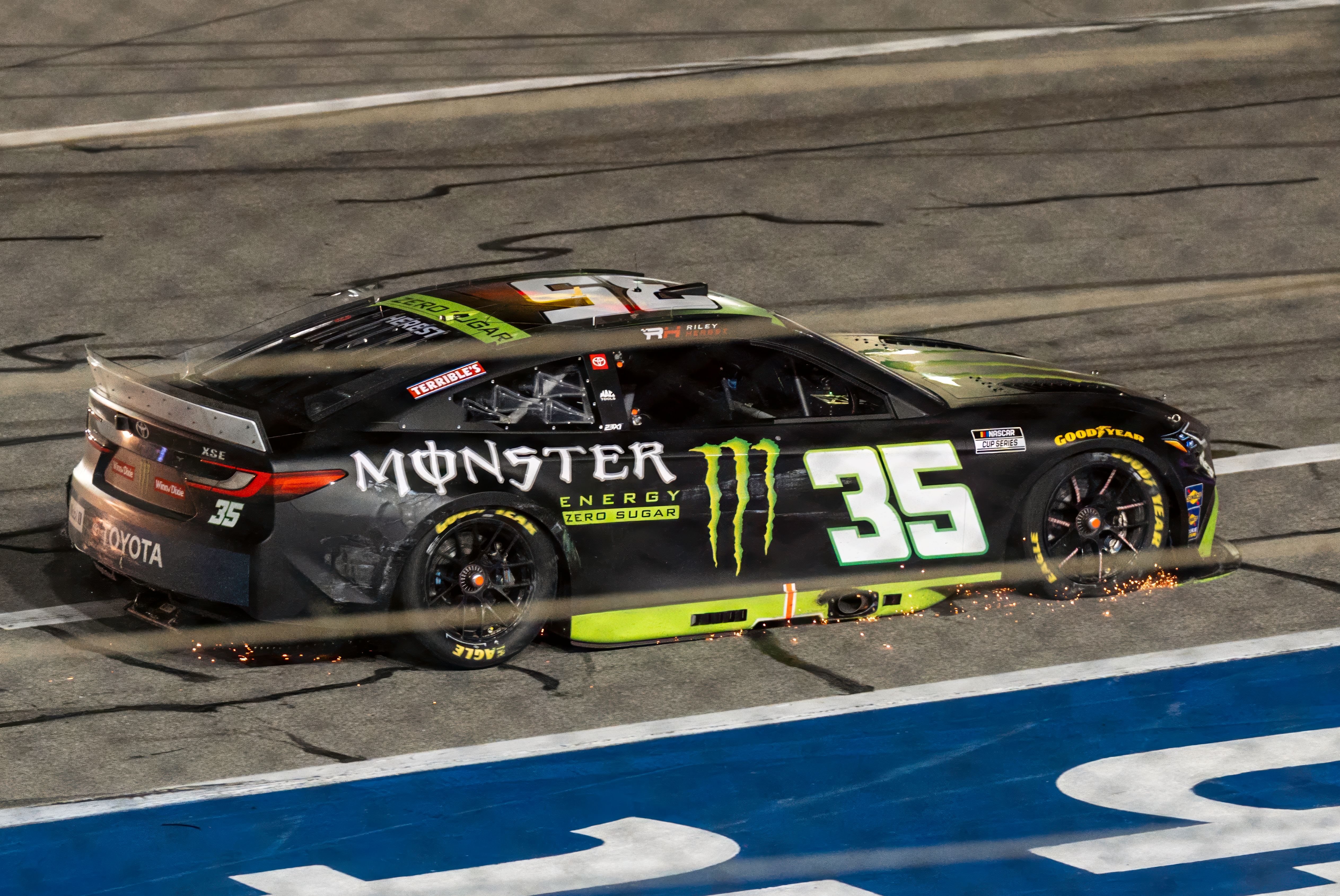 NASCAR stock car in Monster Energy livery at the Daytona 500