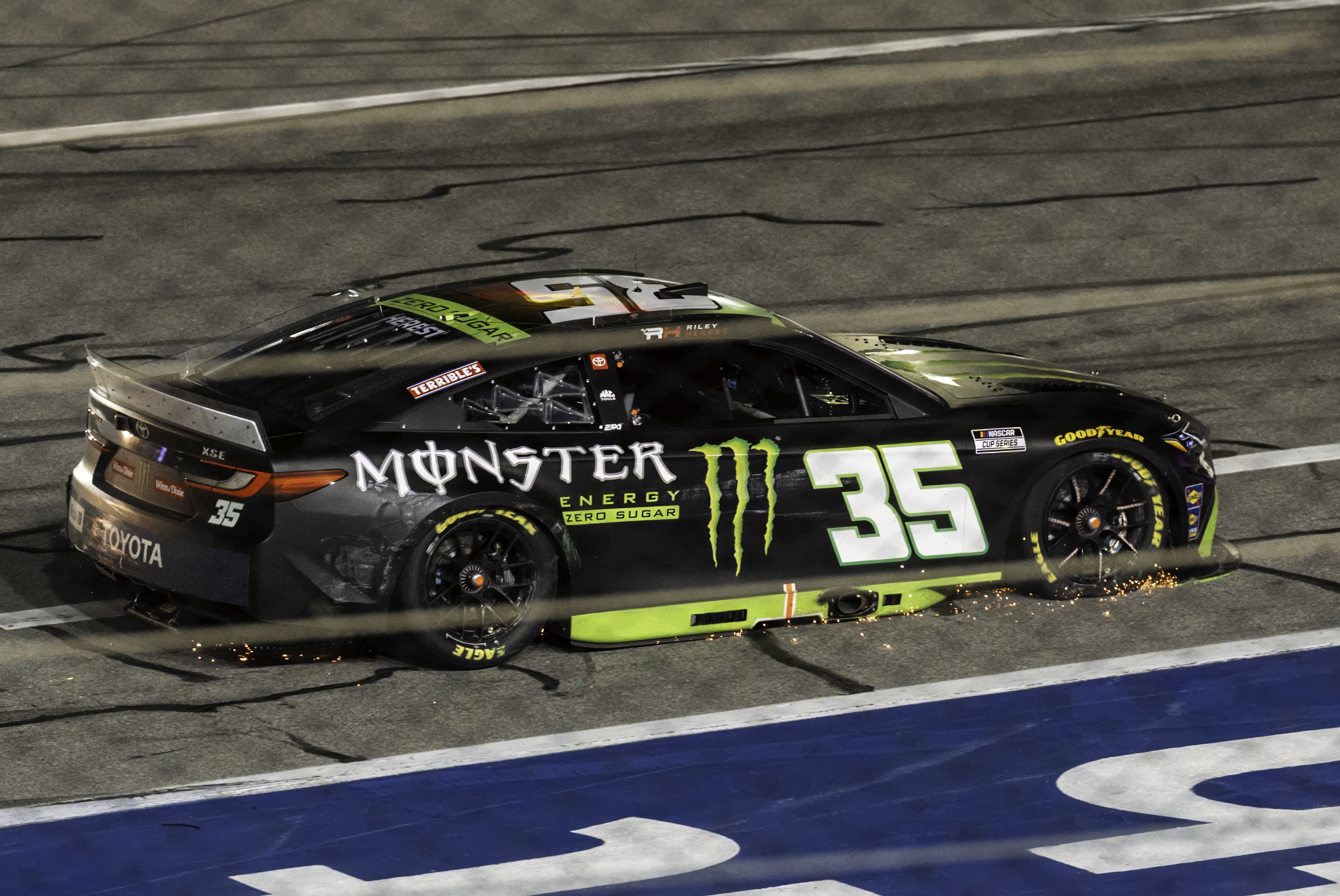 NASCAR stock car in Monster Energy livery at the Daytona 500